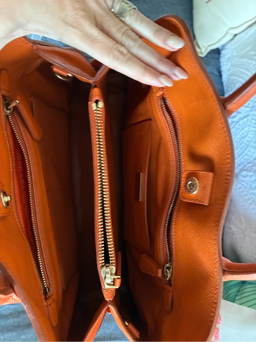 Prada Orange Saffiano Leather Bag with Gold Hardware - Picture 7 of 13